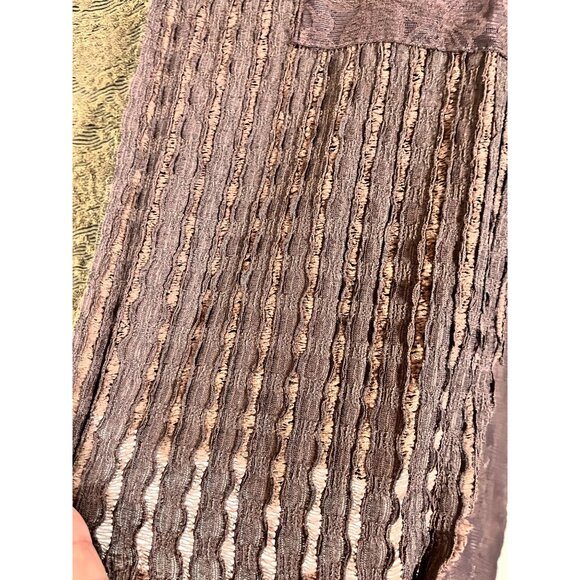 Retro Floral Mesh Top L Brown Patchwork Classic Boho Western Hippie Indie Folk - Picture 3 of 11